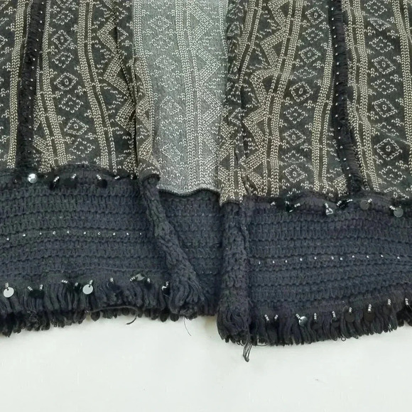 Rock & Republic Medium Womens Buttonless Black Brown Pattern Fringe Short Sleeve - Picture 6 of 8